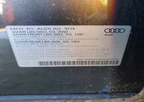 2015 Audi Q5 Prestige z USA, uszkodzony, nr VIN WA1WGAFP6FA053539